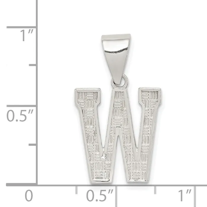 Necklaces TreasureFineJewelers Sterling Silver Rhodiumplated Letter W Initial Pendant