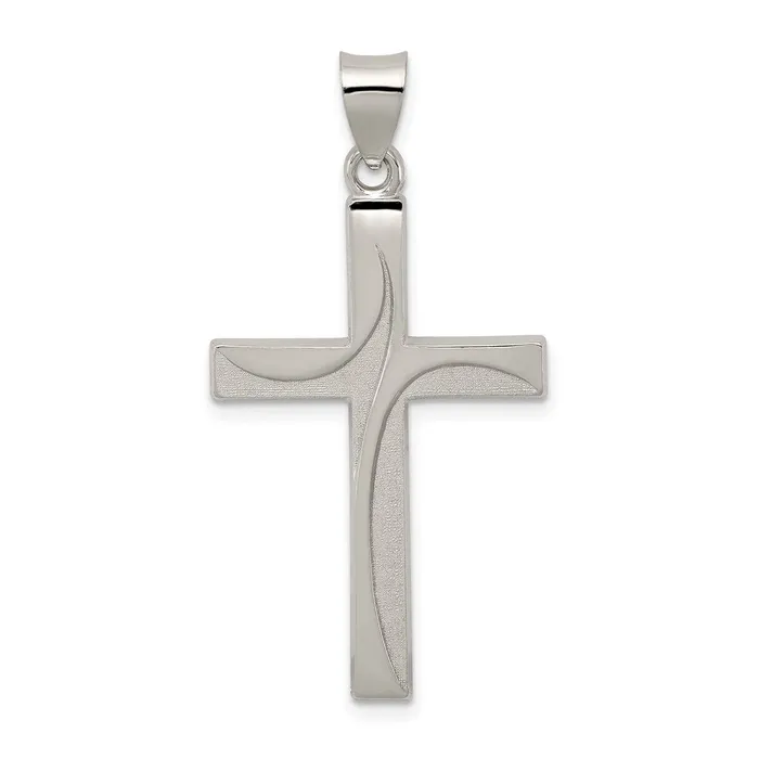 Necklaces TreasureFineJewelers Sterling Silver Textured Brushed and Polished Latin Cross Pendant Necklaces TreasureFineJewelers Sterling Silver Textured Brushed and Polished Latin Cross Pendant