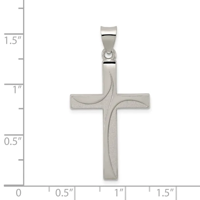 Necklaces TreasureFineJewelers Sterling Silver Textured Brushed and Polished Latin Cross Pendant