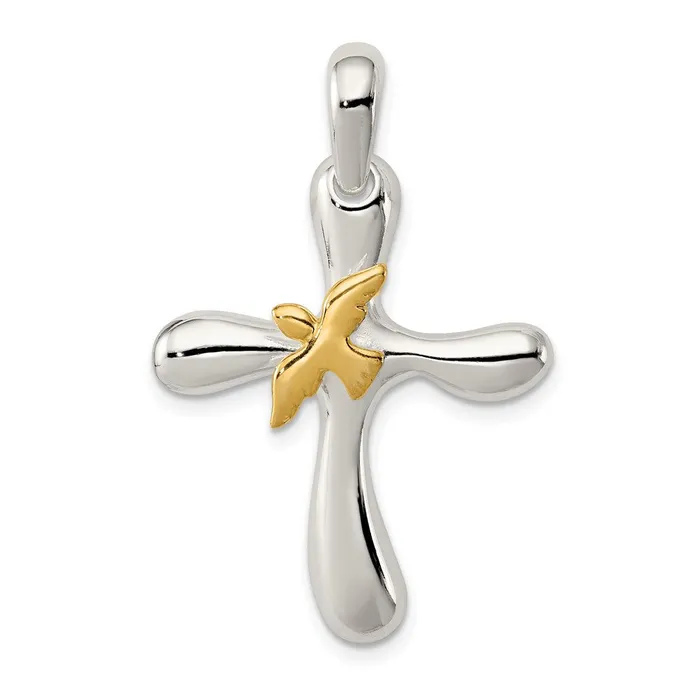 Necklaces TreasureFineJewelers Sterling Silver Vermeil Dove Cross Pendant