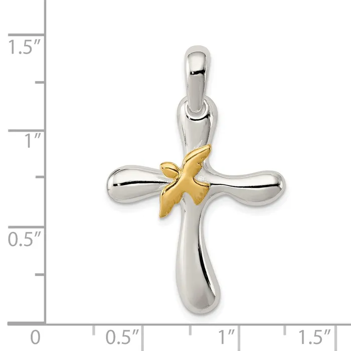 Necklaces TreasureFineJewelers Sterling Silver Vermeil Dove Cross Pendant