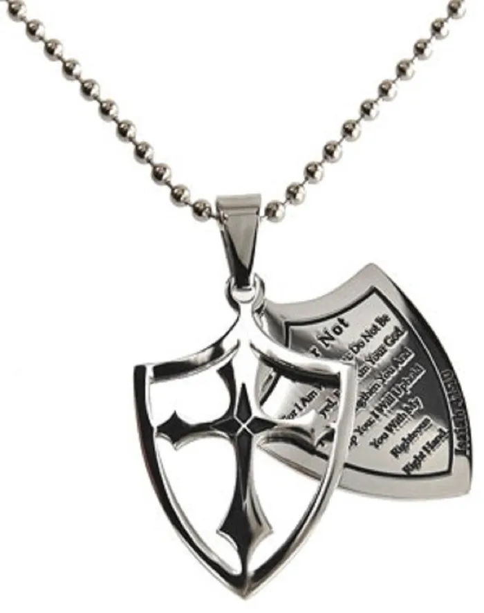 North Arrow Shop Necklaces Fear Not Necklace Two Piece Cross Shield with Bible Verse Stainless Steel Ball Chain North Arrow Shop Necklaces Fear Not Necklace Two Piece Cross Shield with Bible Verse Stainless Steel Ball Chain