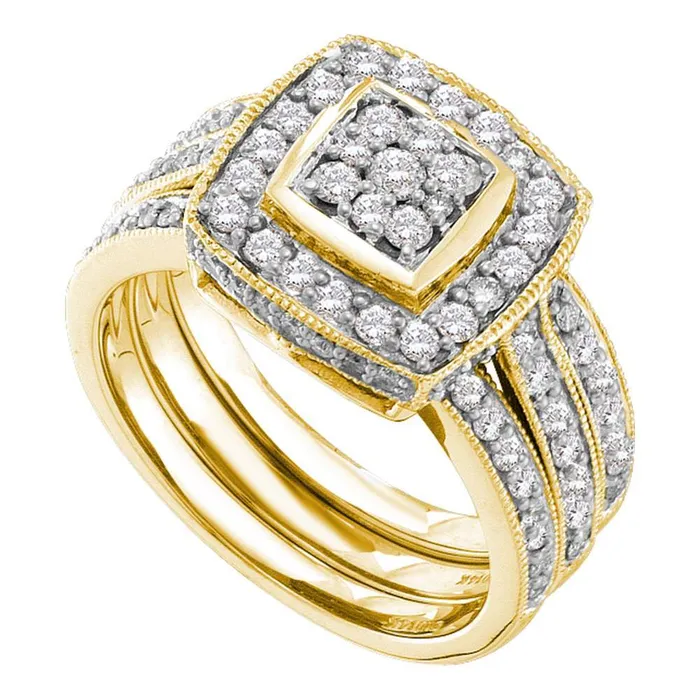 North Arrow Shop Rings 14k yellow gold round diamond cluster womens 3 piece wedding bridal engagement ring set 100 cttw52595 North Arrow Shop Rings 14k yellow gold round diamond cluster womens 3 piece wedding bridal engagement ring set 100 cttw52595