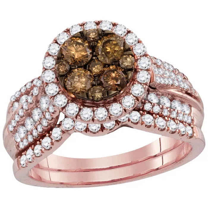 North Arrow Shop Rings 14kt rose gold womens round cognac brown color enhanced diamond bridal wedding engagement ring band set113248 North Arrow Shop Rings 14kt rose gold womens round cognac brown color enhanced diamond bridal wedding engagement ring band set113248