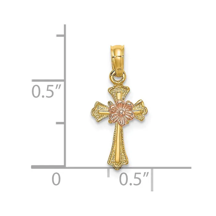 Rings 14k TwoTone Cross w Flower Charm TreasureFineJewelers