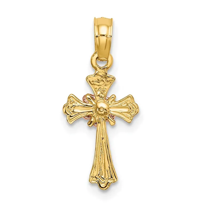Rings 14k TwoTone Cross w Flower Charm TreasureFineJewelers