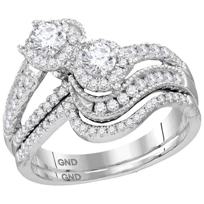 Rings North Arrow Shop 14kt white gold womens round diamond 2 stone bridal wedding engagement ring band set 100 cttw113568 Rings North Arrow Shop 14kt white gold womens round diamond 2 stone bridal wedding engagement ring band set 100 cttw113568