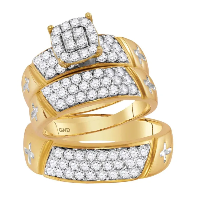 Rings North Arrow Shop 14kt yellow gold his hers round diamond cluster crosses matching bridal wedding ring band set 1 58 cttw118996 Rings North Arrow Shop 14kt yellow gold his hers round diamond cluster crosses matching bridal wedding ring band set 1 58 cttw118996