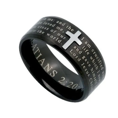 Rings North Arrow Shop GALATIANS 220 Cross Ring for Men Engraved Bible Verse Black Stainless Steel Rings North Arrow Shop GALATIANS 220 Cross Ring for Men Engraved Bible Verse Black Stainless Steel