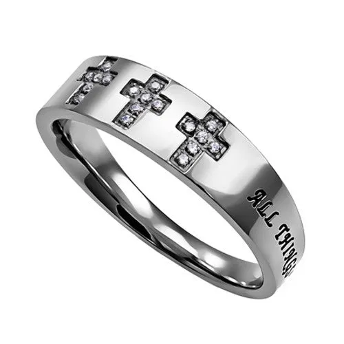 Rings North Arrow Shop PHILIPPIANS 413 Christian Trinity Cross Ring Engraved Bible Verse with CZ Stones Rings North Arrow Shop PHILIPPIANS 413 Christian Trinity Cross Ring Engraved Bible Verse with CZ Stones