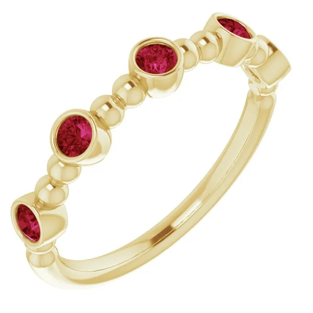 Rings TreasureFineJeweler 14K Yellow LabGrown Ruby Stackable Ring