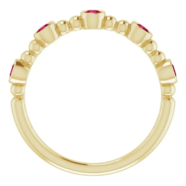 Rings TreasureFineJeweler 14K Yellow LabGrown Ruby Stackable Ring