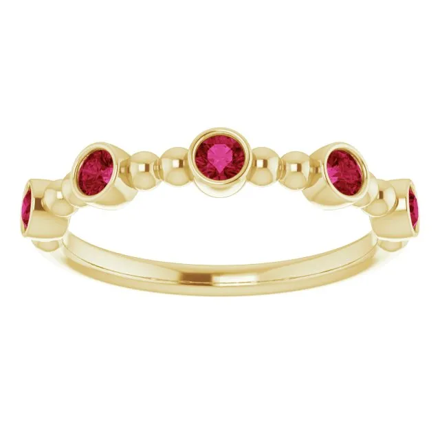 Rings TreasureFineJeweler 14K Yellow LabGrown Ruby Stackable Ring