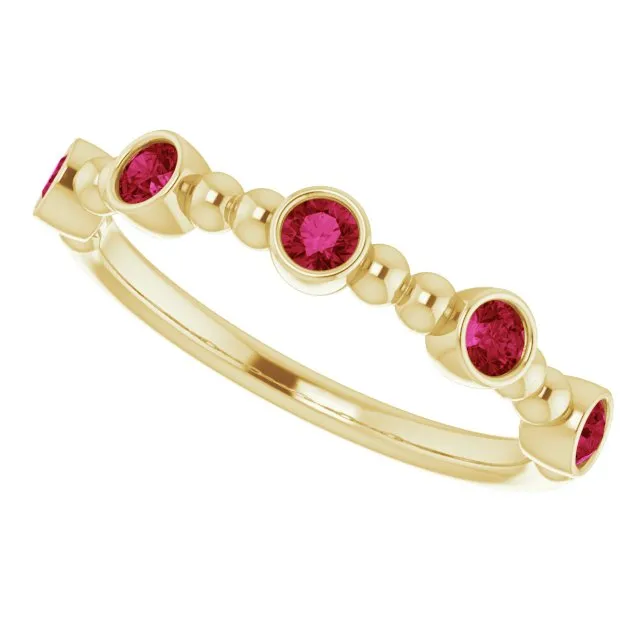 Rings TreasureFineJeweler 14K Yellow LabGrown Ruby Stackable Ring