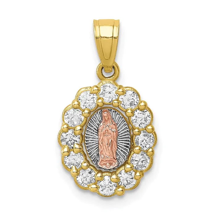 Rings TreasureFineJewelers 10K TwoTone wWhite Rhodium CZ Guadalupe Pendant