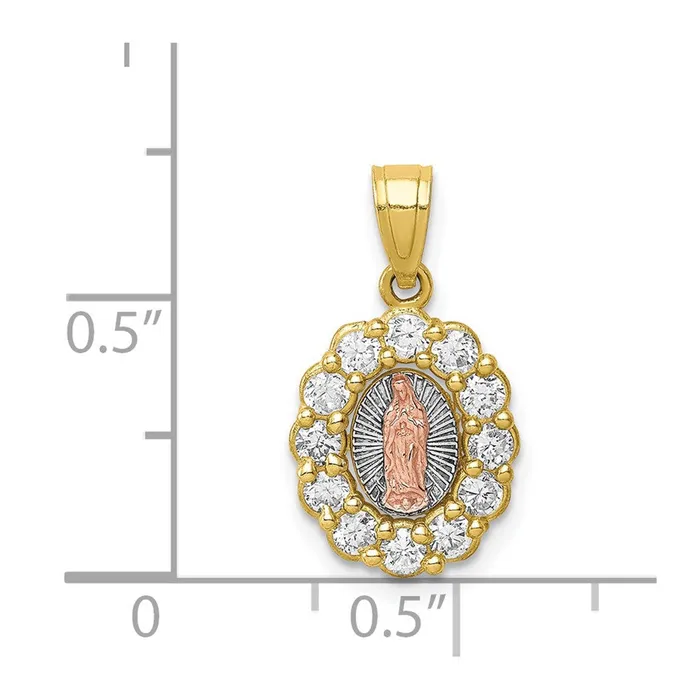 Rings TreasureFineJewelers 10K TwoTone wWhite Rhodium CZ Guadalupe Pendant