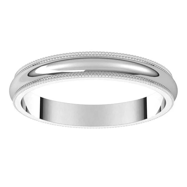 Rings TreasureFineJewelers 14K White Gold 3 mm Milgrain Half Round Wedding Band