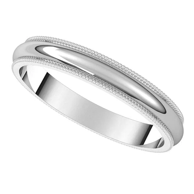 Rings TreasureFineJewelers 14K White Gold 3 mm Milgrain Half Round Wedding Band