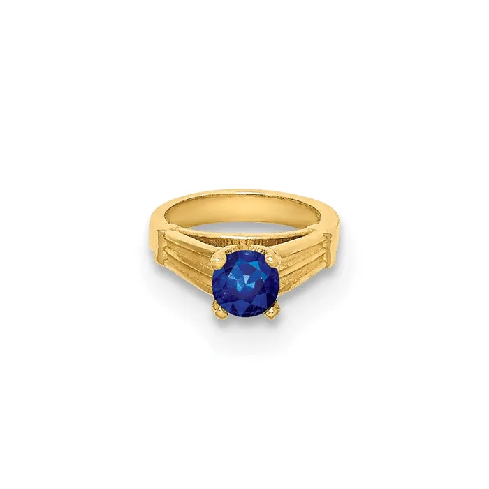 Rings TreasureFineJewelers 14k Yellow Gold 3D Ring with Dark Blue Glass Stone Charm