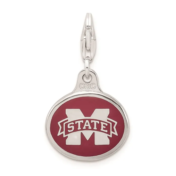 Rings TreasureFineJewelers Amore La Vita Sterling Silver Rhodiumplated Polished Enameled Mississippi State University Charm with Fancy Lobster Clasp