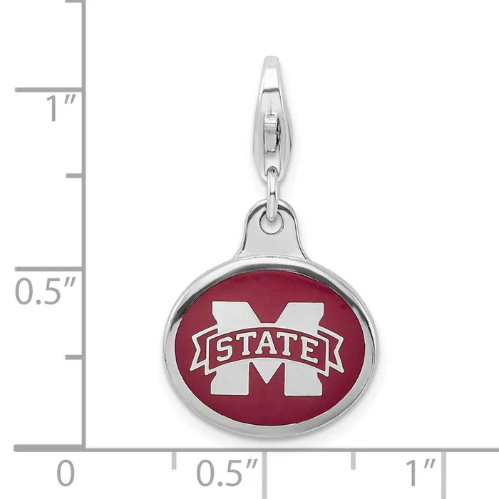 Rings TreasureFineJewelers Amore La Vita Sterling Silver Rhodiumplated Polished Enameled Mississippi State University Charm with Fancy Lobster Clasp