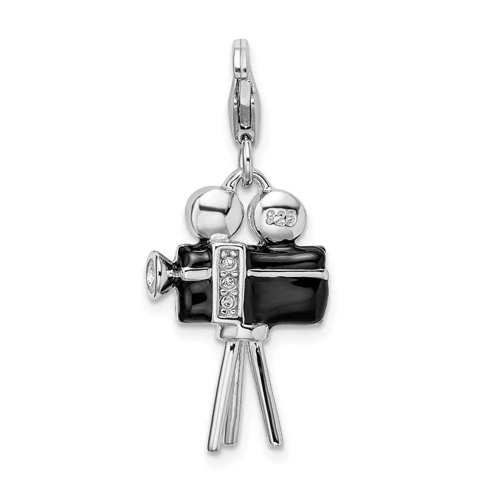 Rings TreasureFineJewelers Sterling Silver Amore La Vita Rhodpl 3D Enameled Movie Camera Charm