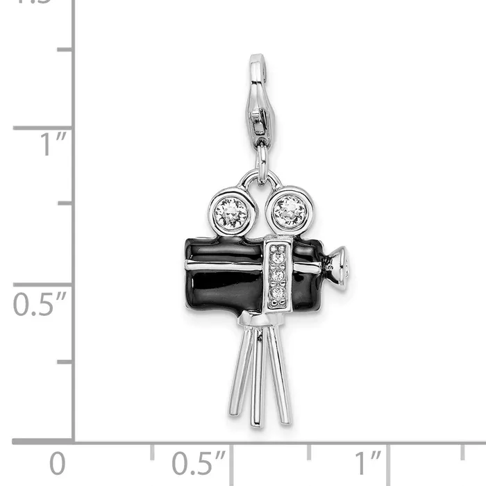 Rings TreasureFineJewelers Sterling Silver Amore La Vita Rhodpl 3D Enameled Movie Camera Charm