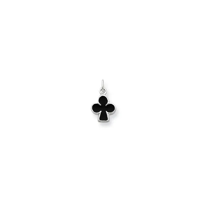 Rings TreasureFineJewelers Sterling Silver Black Enameled Club Charm