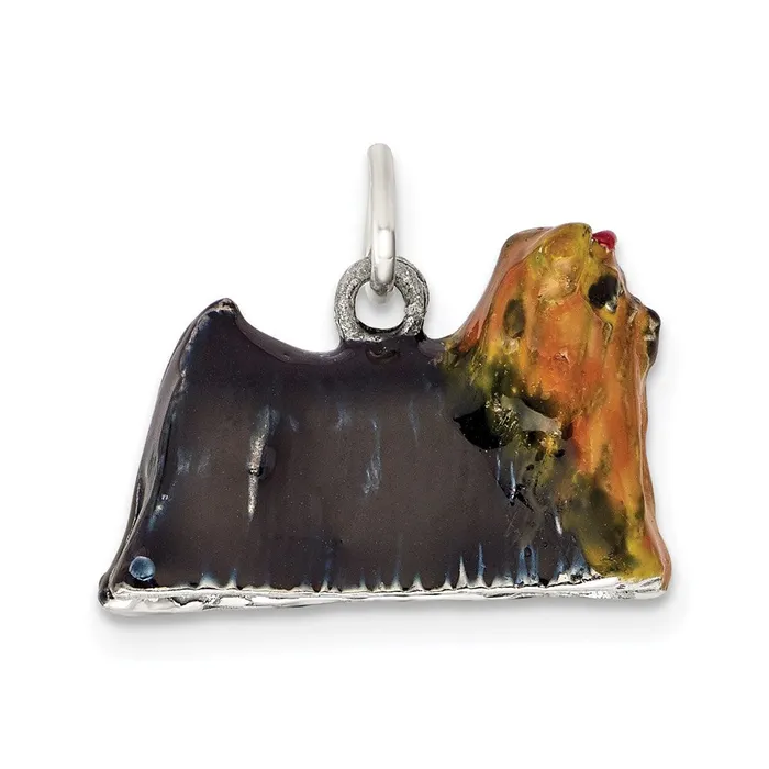 Rings TreasureFineJewelers Sterling Silver Enameled Yorkshire Terrier Charm