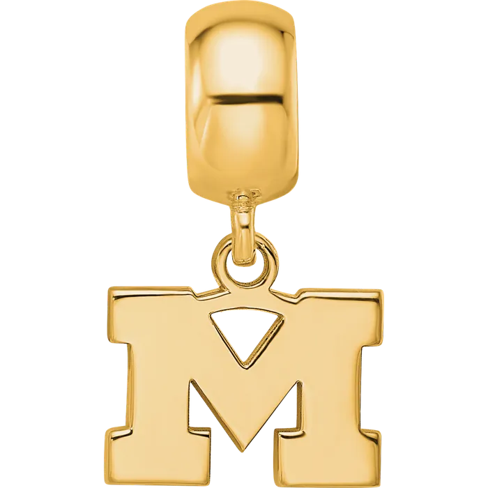 Rings TreasureFineJewelers Sterling Silver Goldplated LogoArt University of Michigan Letter M Extra Small Dangle Bead Charm