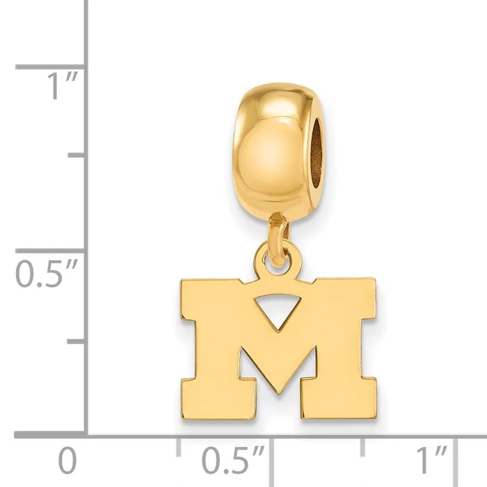 Rings TreasureFineJewelers Sterling Silver Goldplated LogoArt University of Michigan Letter M Extra Small Dangle Bead Charm