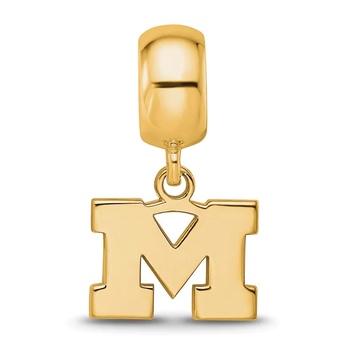Rings TreasureFineJewelers Sterling Silver Goldplated LogoArt University of Michigan Letter M Extra Small Dangle Bead Charm