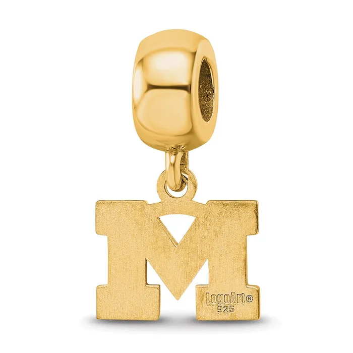 Rings TreasureFineJewelers Sterling Silver Goldplated LogoArt University of Michigan Letter M Extra Small Dangle Bead Charm