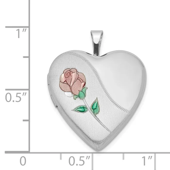 Rings TreasureFineJewelers Sterling Silver Rhodplated 20mm Satin Enamel DC Floral Heart Locket
