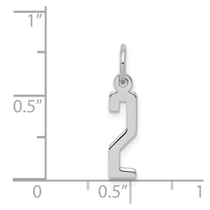 Rings TreasureFineJewelers Sterling SilverRhodiumplated Elongated Polished Number 2 Charm