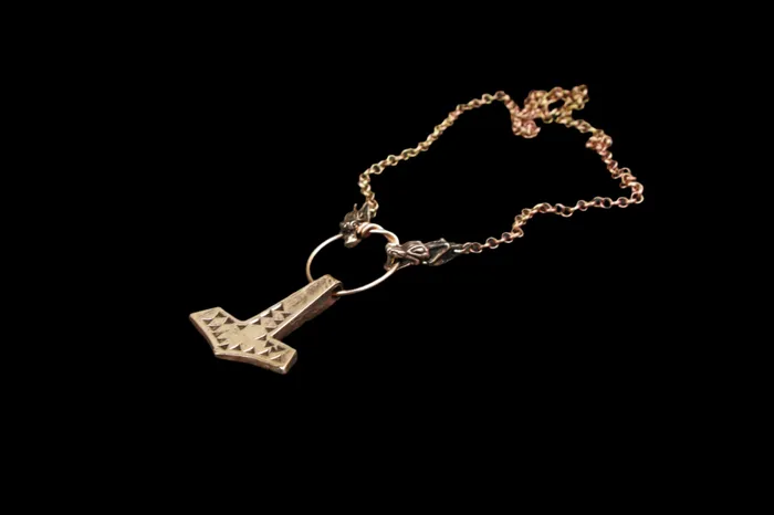 Rings Valhallas silver Stamped Bronze Thors Hammer on Dragon Ring Chain