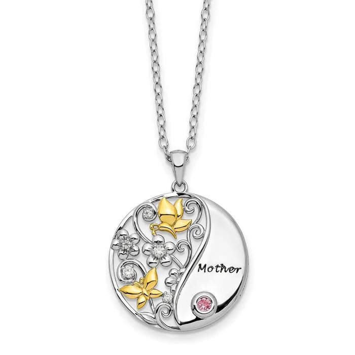 Sentimental Expressions Sterling Silver Goldtone Pink and Clear CZ Mother Heart 18in Necklace TreasureFineJewelers Necklaces Sentimental Expressions Sterling Silver Goldtone Pink and Clear CZ Mother Heart 18in Necklace TreasureFineJewelers Necklaces