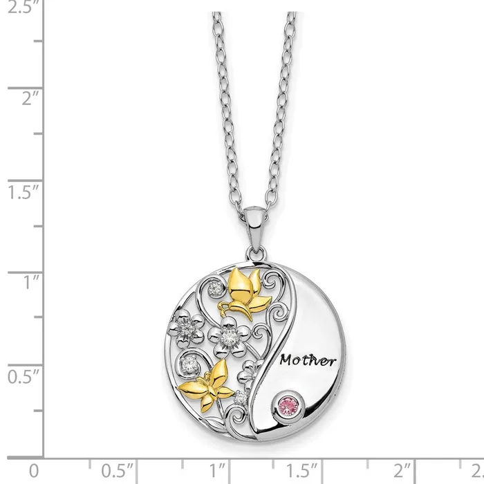 Sentimental Expressions Sterling Silver Goldtone Pink and Clear CZ Mother Heart 18in Necklace TreasureFineJewelers Necklaces