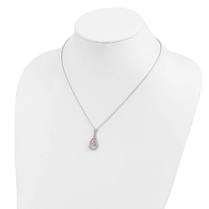 Sentimental Expressions Sterling Silver Rhodiumplated Oct CZ Stone Never Forget Tear 18in Birthstone Necklace TreasureFineJewelers Necklaces