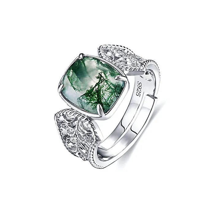 Serpentine Cushion Moss Agate Engagement Adjustable Ring Trendolla Jewelry Rings Serpentine Cushion Moss Agate Engagement Adjustable Ring Trendolla Jewelry Rings