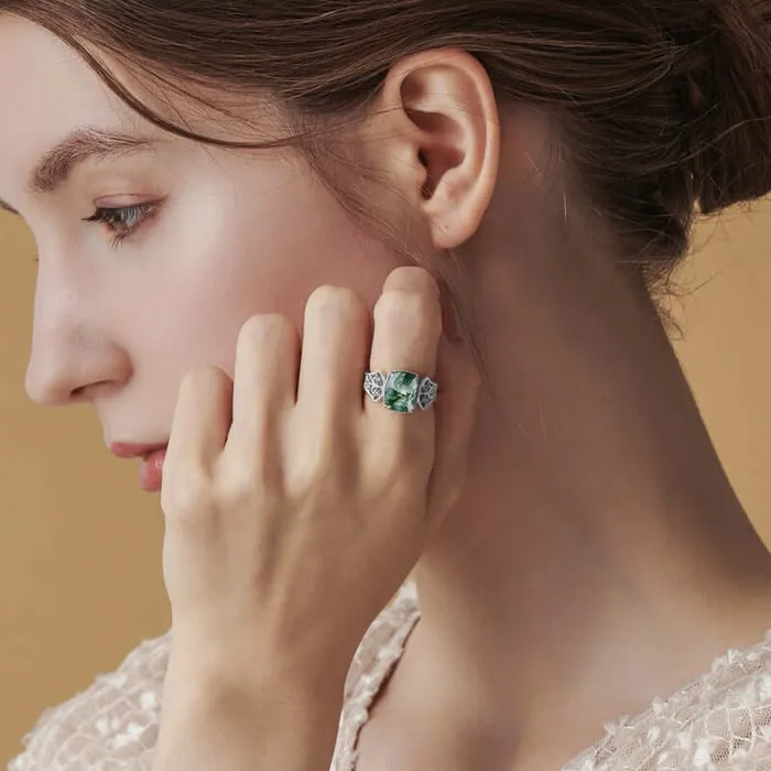 Serpentine Cushion Moss Agate Engagement Adjustable Ring Trendolla Jewelry Rings