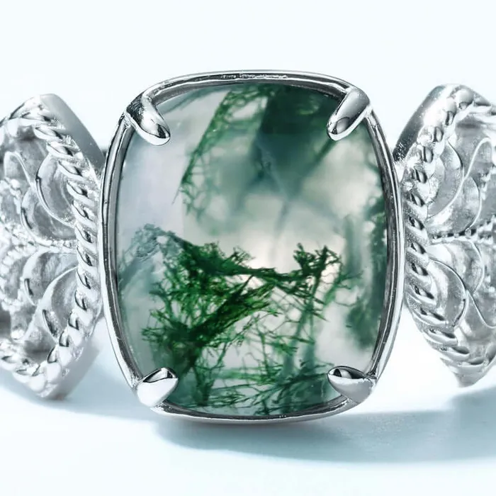 Serpentine Cushion Moss Agate Engagement Adjustable Ring Trendolla Jewelry Rings