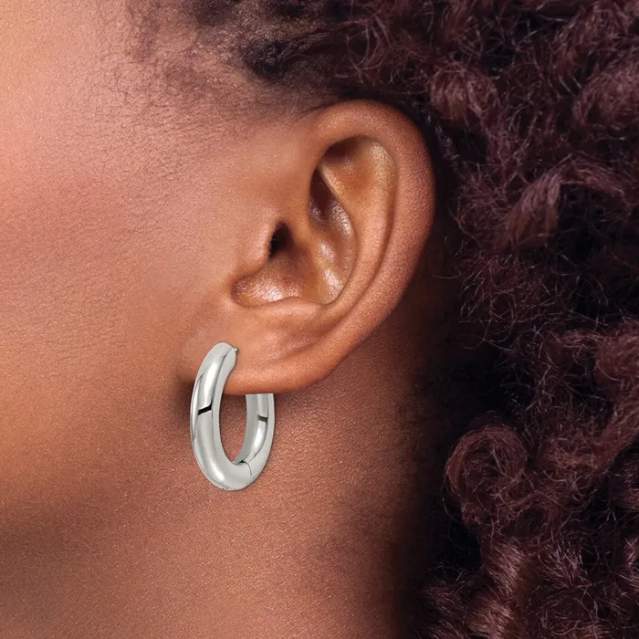 Stainless Steel Polished 5mm Hinged Hoop Earrings TreasureFineJewelers Earrings