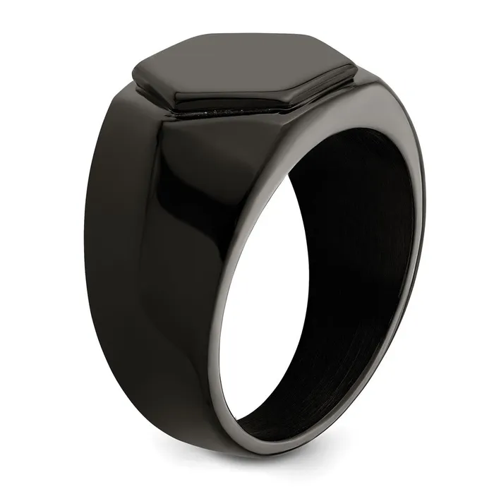 Stainless Steel Polished Black IPplated Signet Ring TreasureFineJewelers Rings