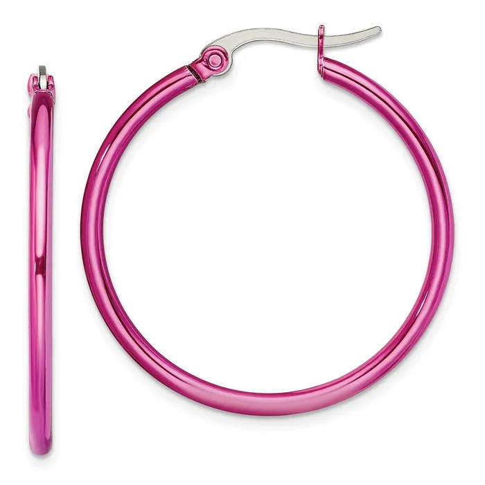 Stainless Steel Polished Pink IPplated 32mm Diameter Hoop Earrings TreasureFineJewelers Earrings Stainless Steel Polished Pink IPplated 32mm Diameter Hoop Earrings TreasureFineJewelers Earrings