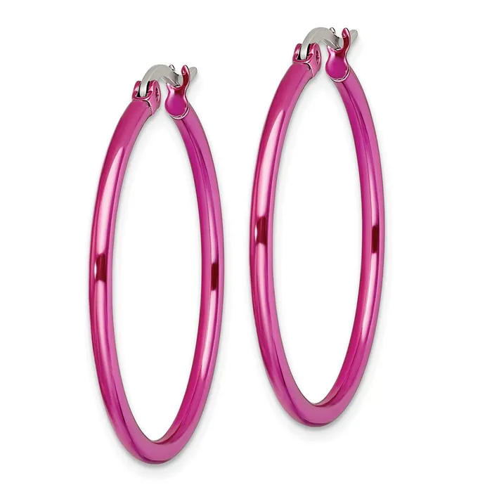 Stainless Steel Polished Pink IPplated 32mm Diameter Hoop Earrings TreasureFineJewelers Earrings