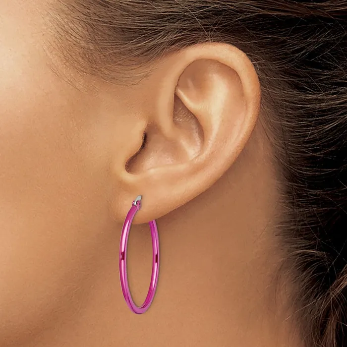 Stainless Steel Polished Pink IPplated 32mm Diameter Hoop Earrings TreasureFineJewelers Earrings