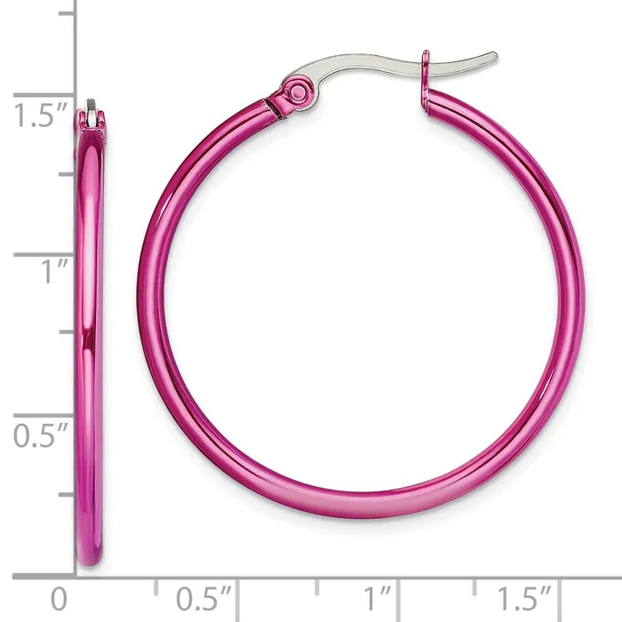 Stainless Steel Polished Pink IPplated 32mm Diameter Hoop Earrings TreasureFineJewelers Earrings