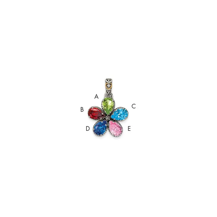 Sterling Silver 14k Fivestone and Diamond Mothers Pendant TreasureFineJewelers Necklaces Sterling Silver 14k Fivestone and Diamond Mothers Pendant TreasureFineJewelers Necklaces