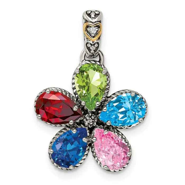Sterling Silver 14k Fivestone and Diamond Mothers Pendant TreasureFineJewelers Necklaces